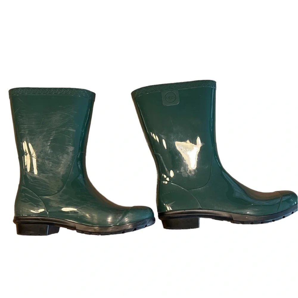 UGG Pine Green Rubber Waterproof Fabric Lined Mid Calf Rain Boots Women’s Sz 8 - Picture 8 of 13